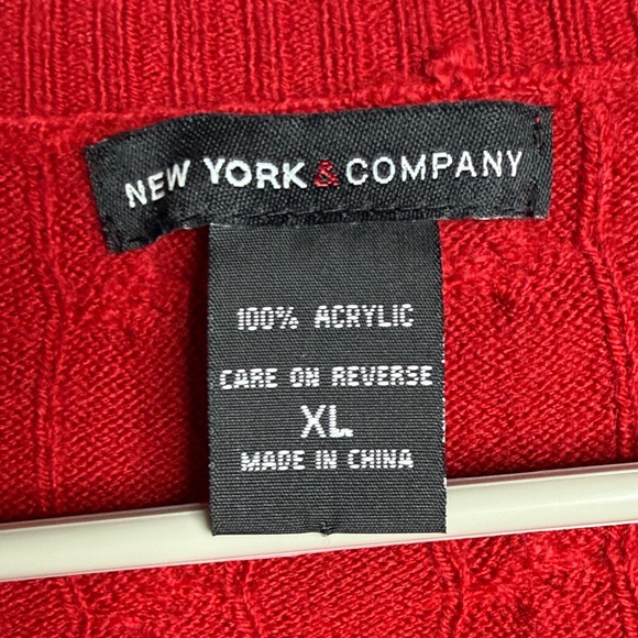 New York & Company Red Crew Neck Cable Knit Sweater XL Soft Cozy Pullover - Picture 5 of 9